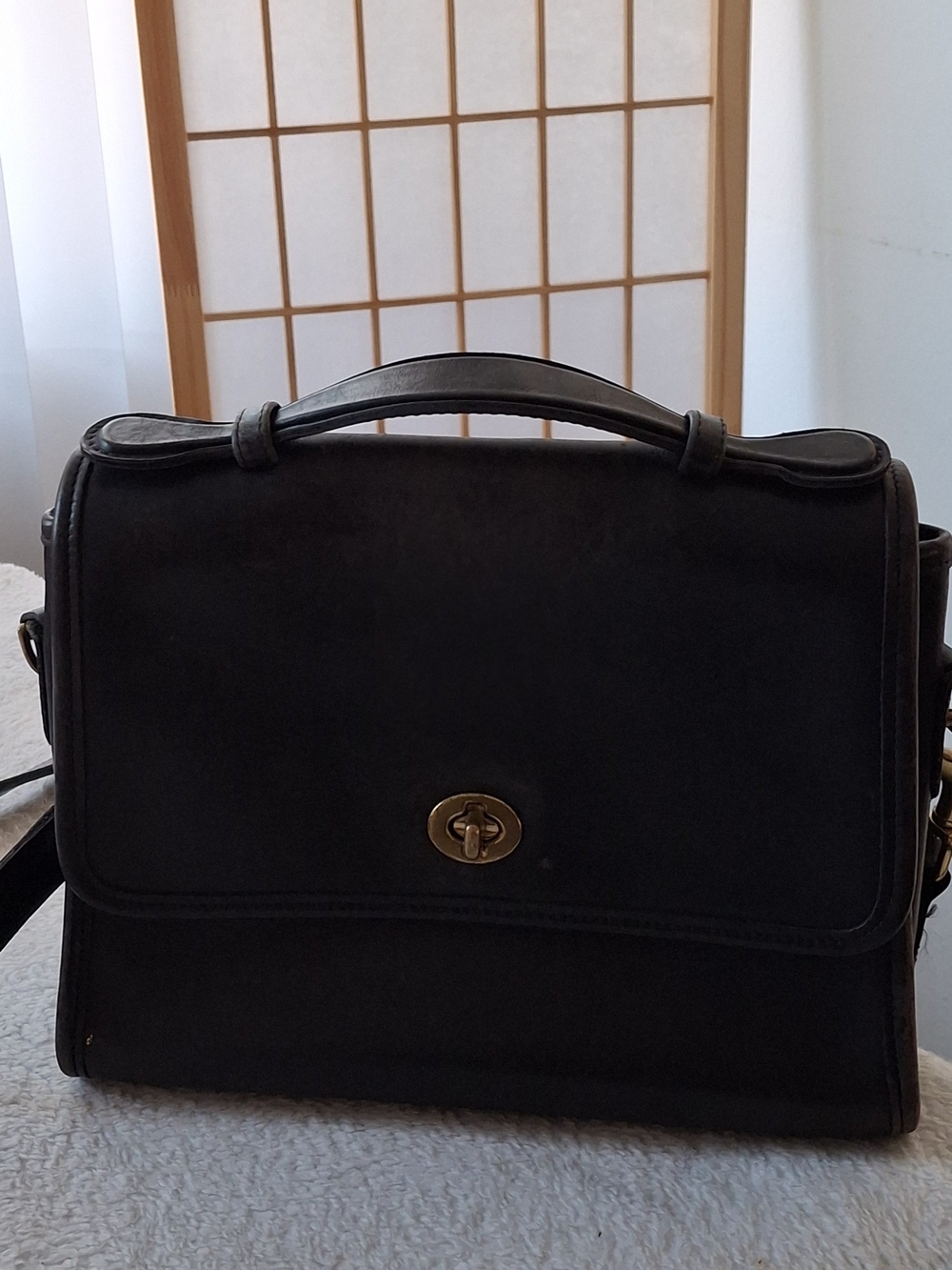 Vintage Coach Court Bag Black Leather Satchel Crossbody Handbag 9870